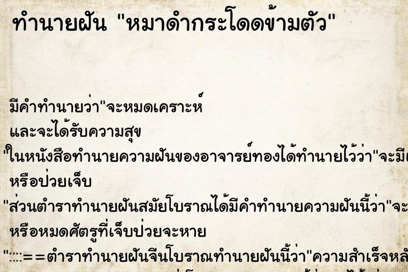 ทำนายฝัน หมาดำกระโดดข้ามตัว ตำราโบราณ แม่นที่สุดในโลก