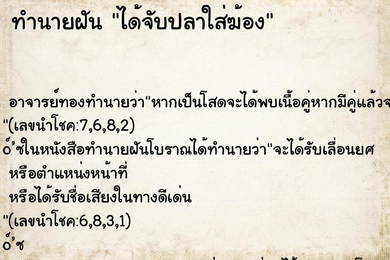 ทำนายฝันทำนายฝันได้จับปลาใส่ฆ้อง