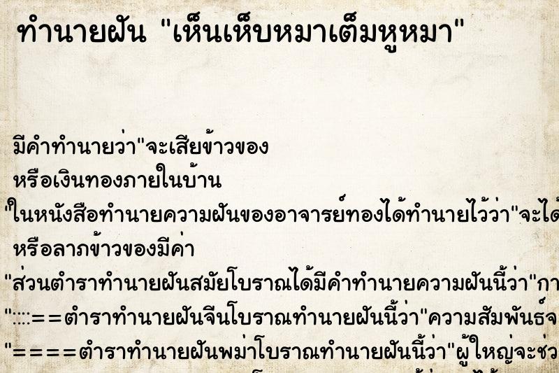 ทำนายฝันทำนายฝันเห็นเห็บหมาเต็มหูหมา