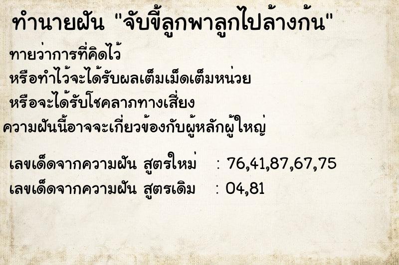 ทำนายฝันจับขี้ลูกพาลูกไปล้างก้น ทำนายฝันทำนายฝันจับขี้ลูกพาลูกไปล้างก้น