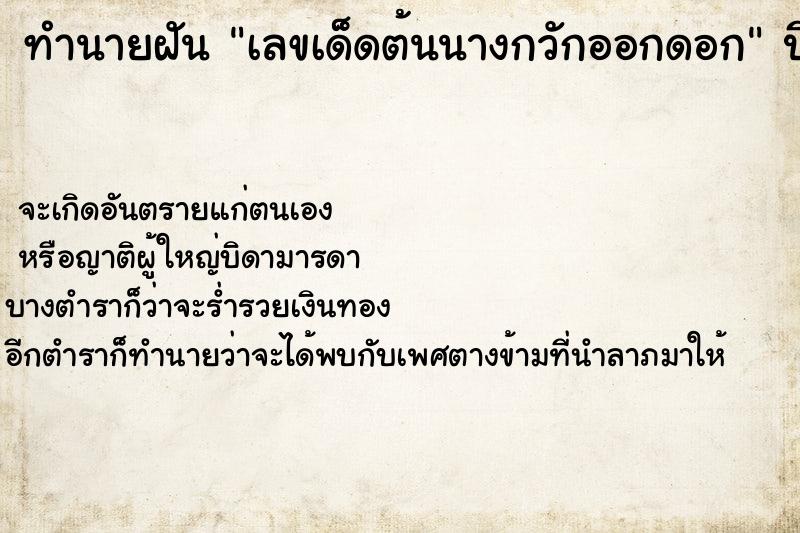 ทำนายฝันเลขเด็ดต้นนางกวักออกดอก ทำนายฝันทำนายฝันเลขเด็ดต้นนางกวักออกดอก