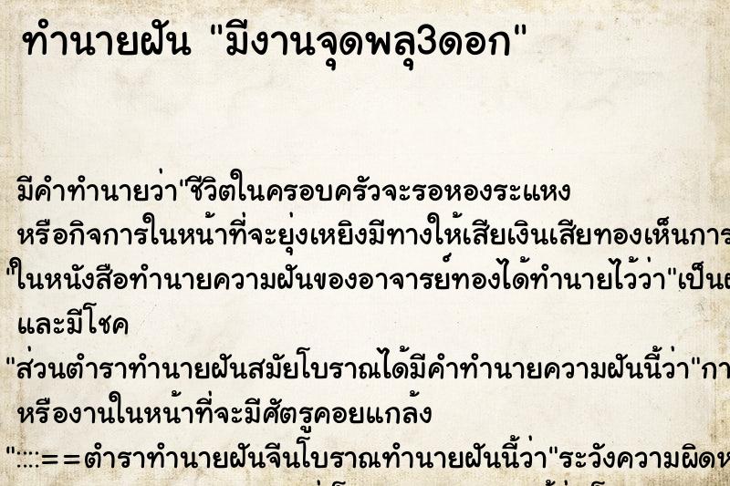 ทำนายฝัน มีงานจุดพลุ3ดอก ทำนายฝัน มีงานจุดพลุ3ดอก