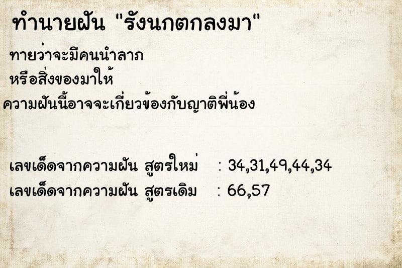 ทำนายฝันทำนายฝันรังนกตกลงมา