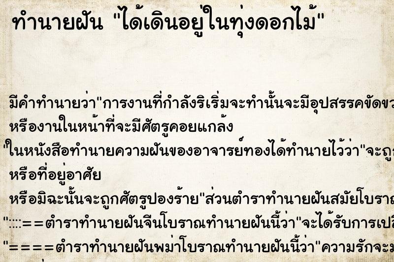 ทำนายฝัน ได้เดินอยู่ในทุ่งดอกไม้ ทำนายฝัน ได้เดินอยู่ในทุ่งดอกไม้