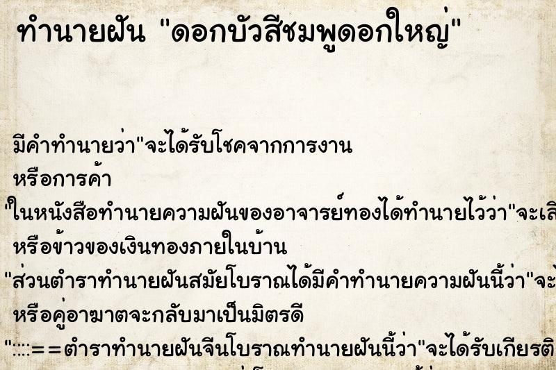 ทำนายฝัน ดอกบัวสีชมพูดอกใหญ่ ทำนายฝัน ดอกบัวสีชมพูดอกใหญ่
