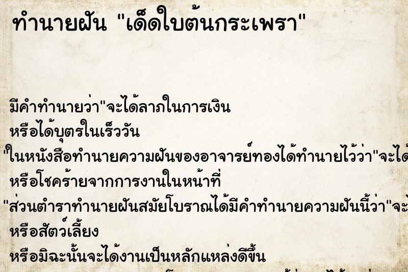 ทำนายฝันเด็ดใบต้นกระเพรา ทำนายฝันทำนายฝันเด็ดใบต้นกระเพรา
