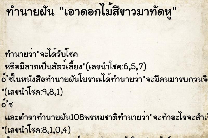 ทำนายฝัน เอาดอกไม้สีขาวมาทัดหู