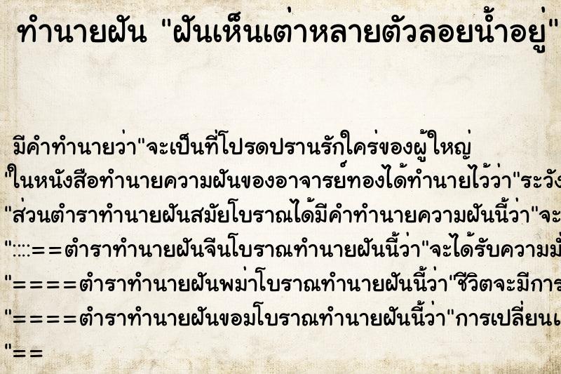 ทำนายฝัน ฝันเห็นเต่าหลายตัวลอยน้ำอยู่ ทำนายฝัน ฝันเห็นเต่าหลายตัวลอยน้ำอยู่