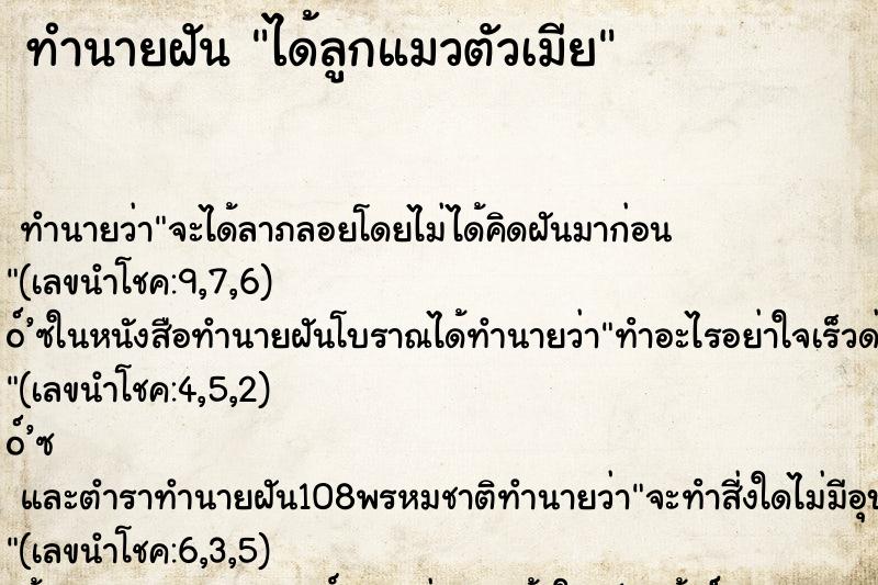 ทำนายฝันได้ลูกแมวตัวเมีย ทำนายฝันทำนายฝันได้ลูกแมวตัวเมีย
