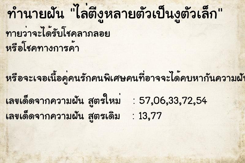 ทำนายฝันทำนายฝันไล่ตีงูหลายตัวเป็นงูตัวเล็ก