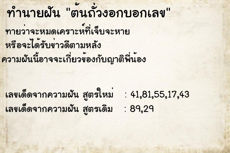 ทำนายฝันต้นถั่วงอกบอกเลข ทำนายฝันทำนายฝันต้นถั่วงอกบอกเลข