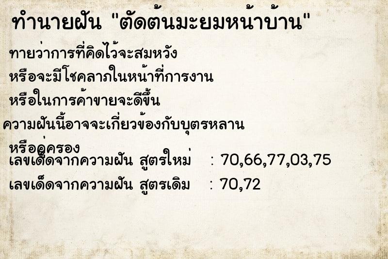 ทำนายฝันตัดต้นมะยมหน้าบ้าน ทำนายฝันทำนายฝันตัดต้นมะยมหน้าบ้าน