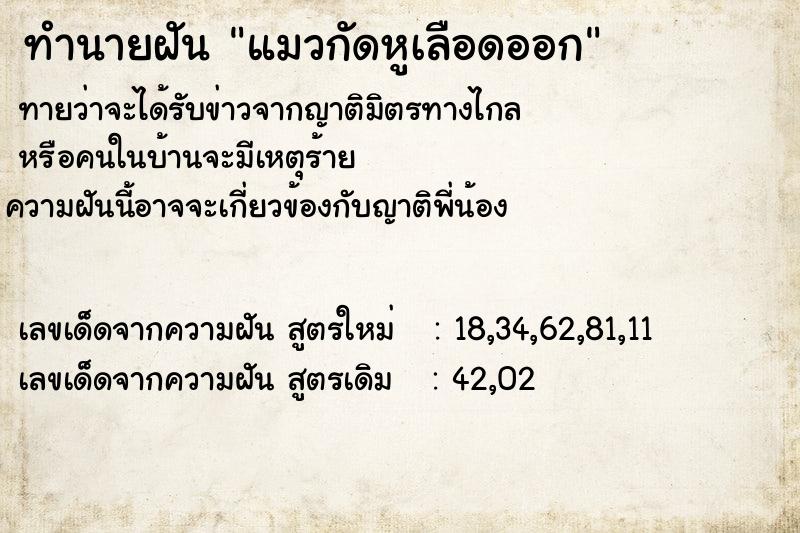 ทำนายฝันทำนายฝันแมวกัดหูเลือดออก