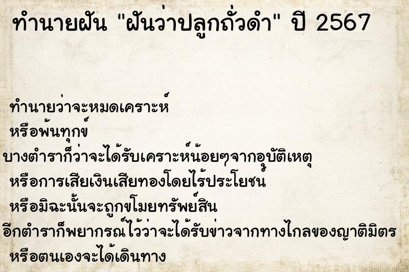 ทำนายฝันฝันว่าปลูกถั่วดำ ทำนายฝันทำนายฝันฝันว่าปลูกถั่วดำ