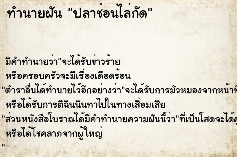 ทำนายฝันปลาช่อนไล่กัด ทำนายฝันทำนายฝันปลาช่อนไล่กัด