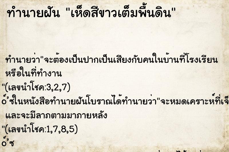 ทำนายฝันทำนายฝันเห็ดสีขาวเต็มพื้นดิน