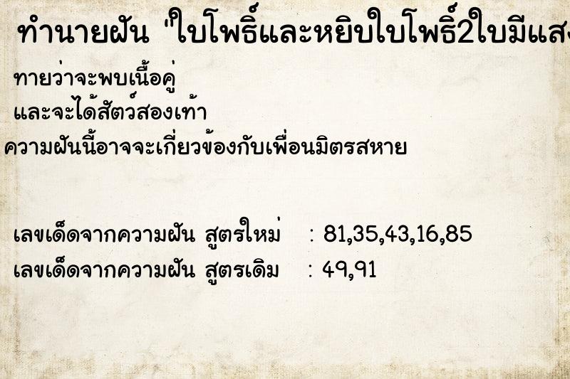 ทำนายฝัน ใบโพธิ์และหยิบใบโพธิ์2ใบมีแสงเรือง ทำนายฝัน ใบโพธิ์และหยิบใบโพธิ์2ใบมีแสงเรือง