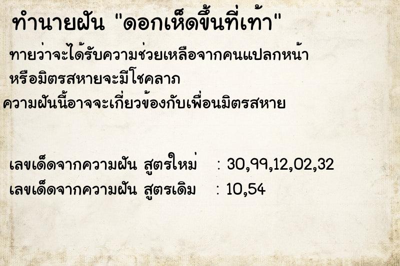 ทำนายฝันดอกเห็ดขึ้นที่เท้า ทำนายฝันทำนายฝันดอกเห็ดขึ้นที่เท้า