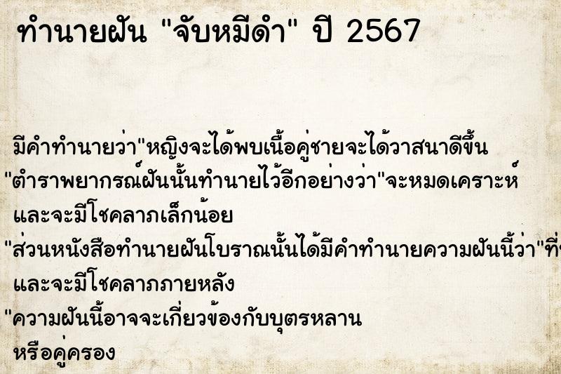 ทำนายฝันทำนายฝันจับหมีดำ