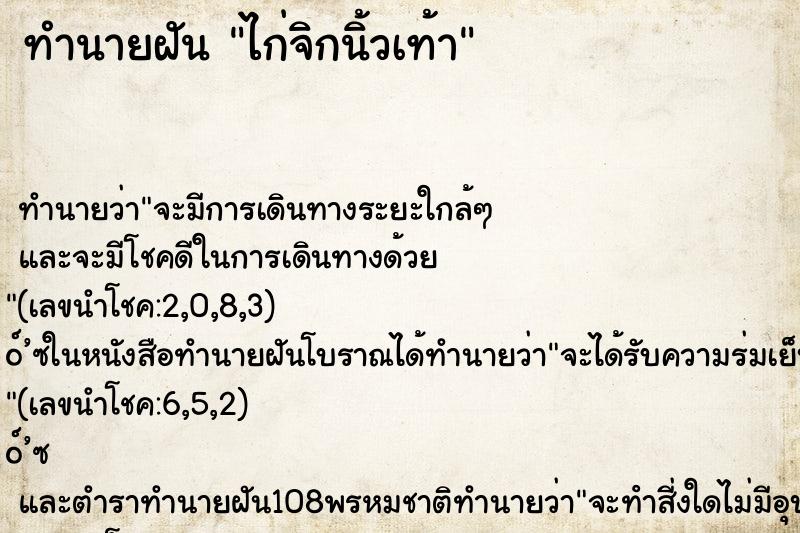 ทำนายฝัน ไก่จิกนิ้วเท้า