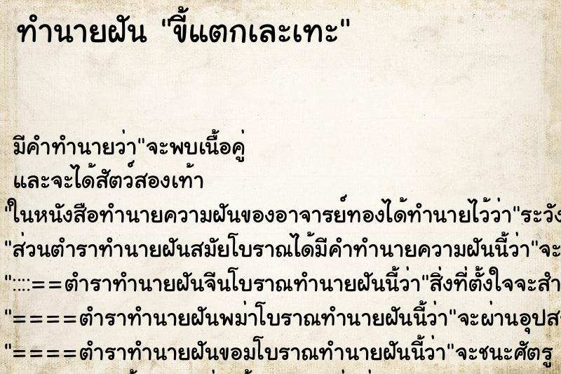 ทำนายฝันทำนายฝันขี้แตกเละเทะ