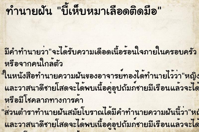 ทำนายฝัน บี้เห็บหมาเลือดติดมือ ทำนายฝัน บี้เห็บหมาเลือดติดมือ
