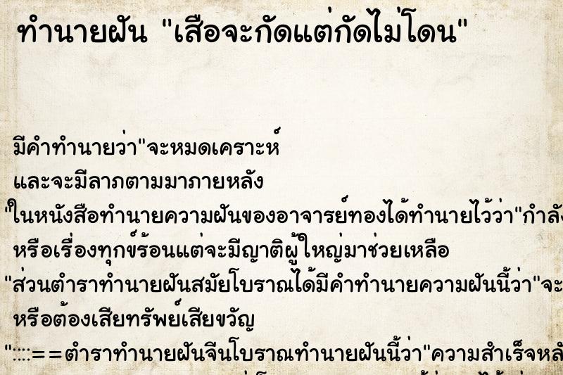 ทำนายฝันเสือจะกัดแต่กัดไม่โดน ทำนายฝันทำนายฝันเสือจะกัดแต่กัดไม่โดน