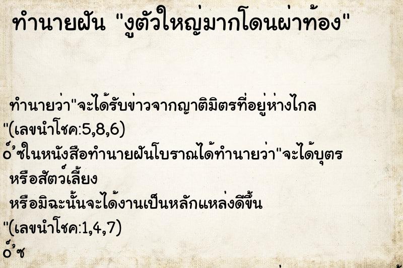 ทำนายฝัน งูตัวใหญ่มากโดนผ่าท้อง ทำนายฝัน งูตัวใหญ่มากโดนผ่าท้อง