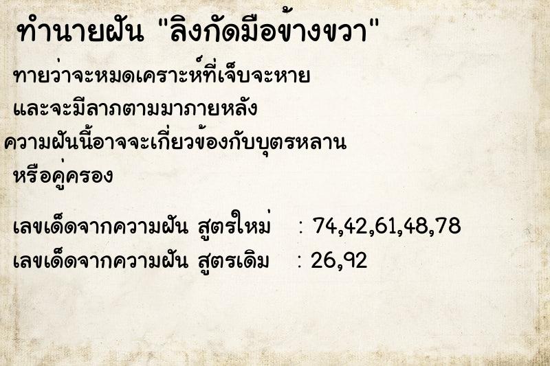 ทำนายฝันลิงกัดมือข้างขวา ทำนายฝันทำนายฝันลิงกัดมือข้างขวา