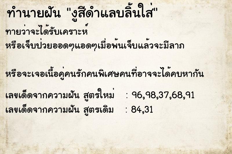 ทำนายฝัน งูสีดำแลบลิ้นใส่ ทำนายฝัน งูสีดำแลบลิ้นใส่