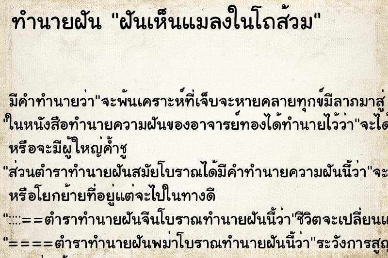 ทำนายฝันทำนายฝันฝันเห็นแมลงในโถส้วม