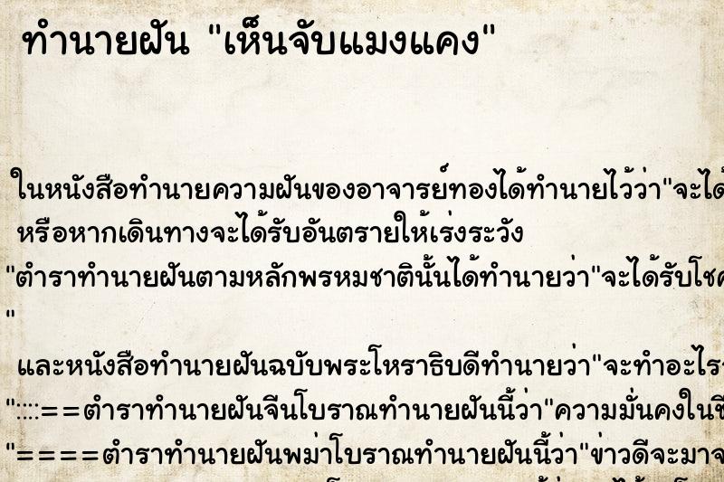 ทำนายฝัน เห็นจับแมงแคง ทำนายฝัน เห็นจับแมงแคง