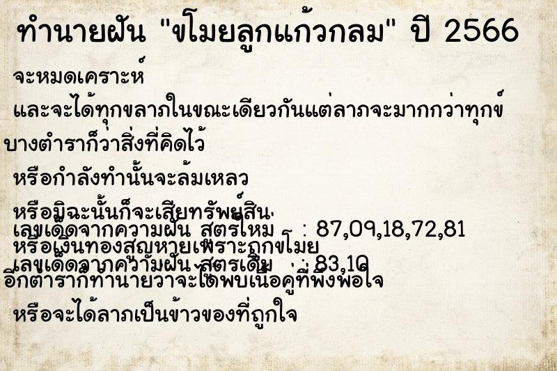 ทำนายฝันขโมยลูกแก้วกลม ทำนายฝันทำนายฝันขโมยลูกแก้วกลม