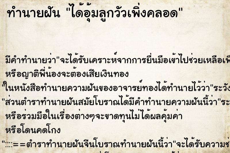 ทำนายฝันได้อุ้มลูกวัวเพิ่งคลอด ทำนายฝันทำนายฝันได้อุ้มลูกวัวเพิ่งคลอด