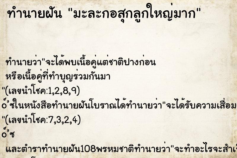ทำนายฝัน มะละกอสุกลูกใหญ่มาก ทำนายฝัน มะละกอสุกลูกใหญ่มาก