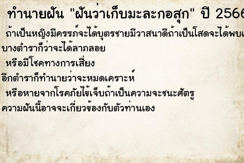 ทำนายฝันฝันว่าเก็บมะละกอสุก ทำนายฝันทำนายฝันฝันว่าเก็บมะละกอสุก