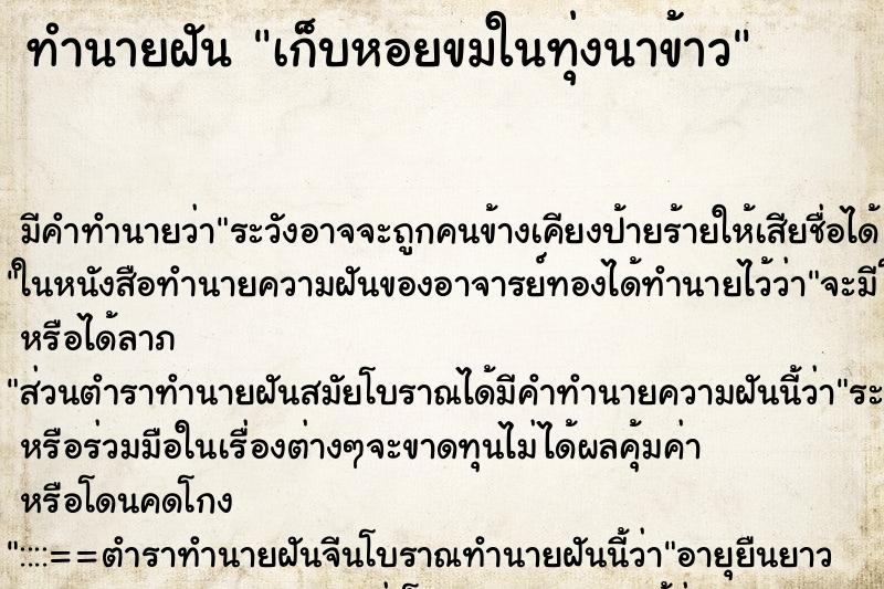 ทำนายฝัน เก็บหอยขมในทุ่งนาข้าว ตำราโบราณ แม่นที่สุดในโลก