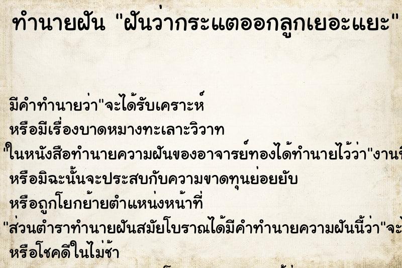 ทำนายฝัน ฝันว่ากระแตออกลูกเยอะแยะ ทำนายฝัน ฝันว่ากระแตออกลูกเยอะแยะ