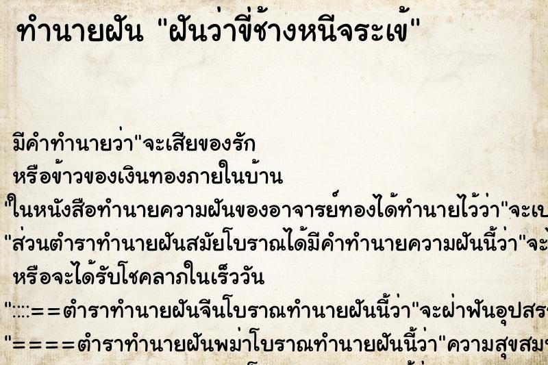 ทำนายฝันฝันว่าขี่ช้างหนีจระเข้ ทำนายฝันทำนายฝันฝันว่าขี่ช้างหนีจระเข้