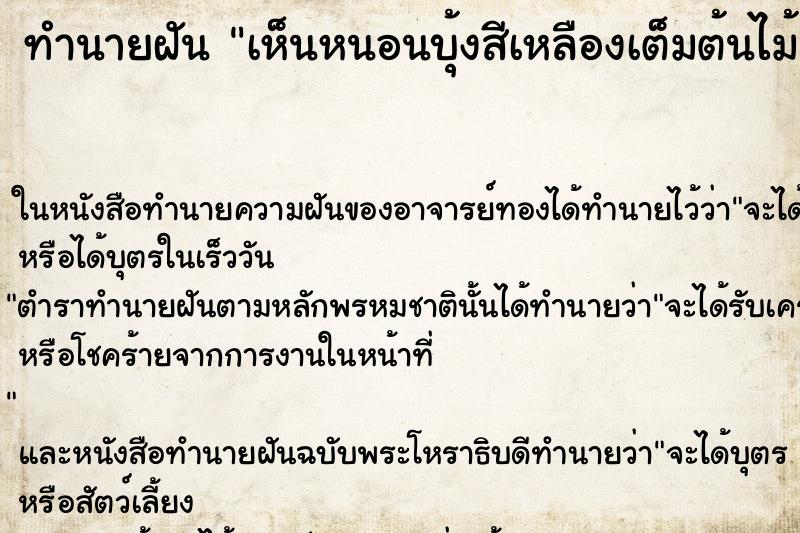 ทำนายฝัน เห็นหนอนบุ้งสีเหลืองเต็มต้นไม้ ทำนายฝัน เห็นหนอนบุ้งสีเหลืองเต็มต้นไม้