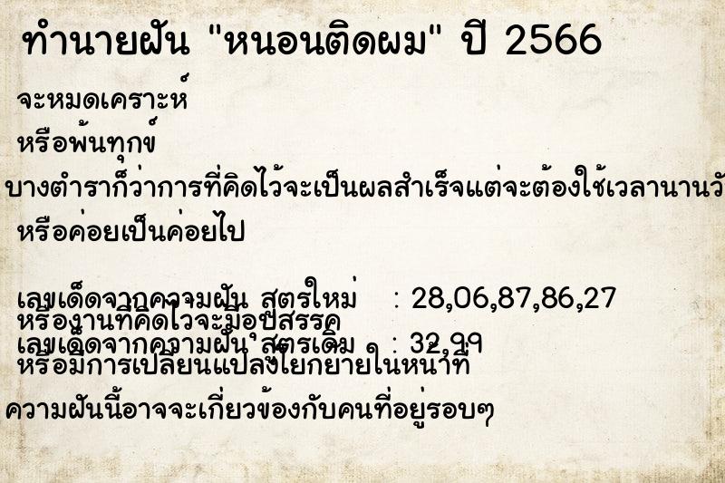 ทำนายฝันหนอนติดผม ทำนายฝันทำนายฝันหนอนติดผม