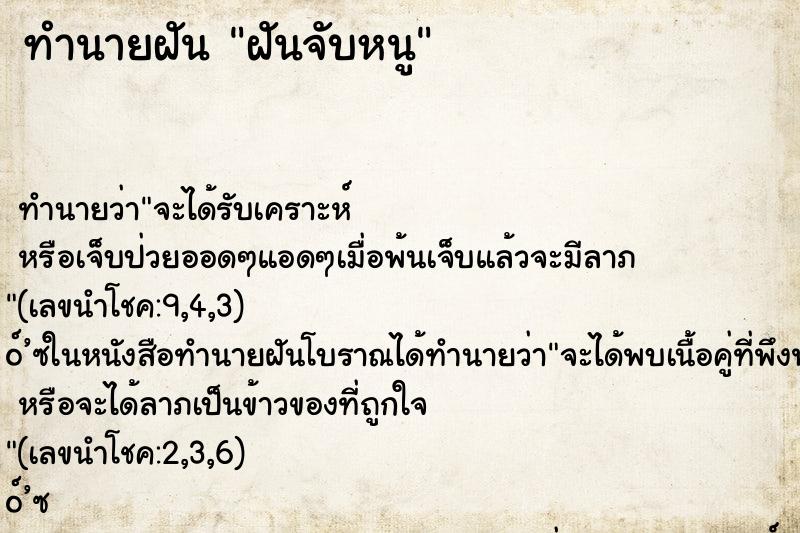 ทำนายฝันฝันจับหนู ทำนายฝันทำนายฝันฝันจับหนู