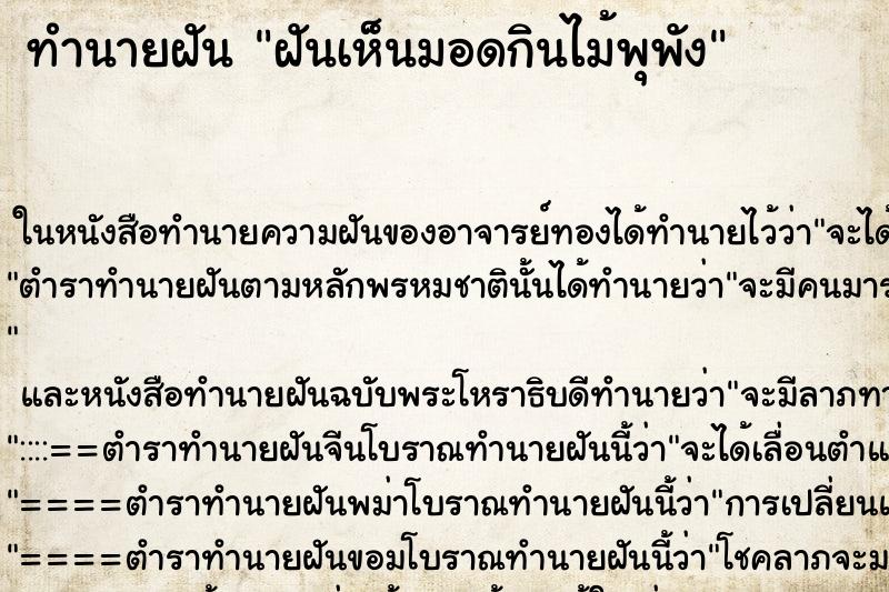 ทำนายฝันฝันเห็นมอดกินไม้พุพัง ทำนายฝันทำนายฝันฝันเห็นมอดกินไม้พุพัง