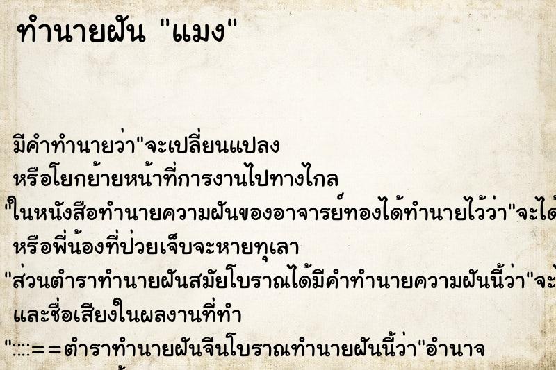 ทำนายฝัน แมง ทำนายฝัน แมง