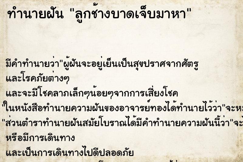 ทำนายฝัน ลูกช้างบาดเจ็บมาหา ทำนายฝัน ลูกช้างบาดเจ็บมาหา