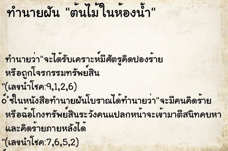 ทำนายฝัน ต้นไม้ในห้องน้ำ ทำนายฝัน ต้นไม้ในห้องน้ำ