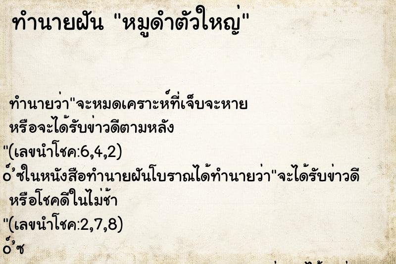ทำนายฝัน หมูดำตัวใหญ่ ทำนายฝัน หมูดำตัวใหญ่