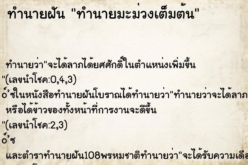 ทำนายฝันทำนายมะม่วงเต็มต้น ทำนายฝันทำนายฝันทำนายมะม่วงเต็มต้น