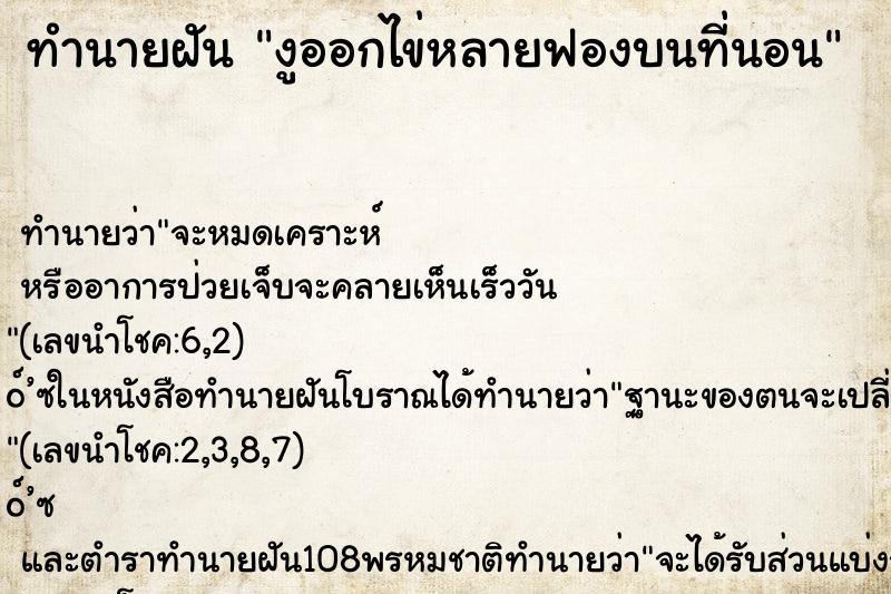 ทำนายฝัน งูออกไข่หลายฟองบนที่นอน ทำนายฝัน งูออกไข่หลายฟองบนที่นอน