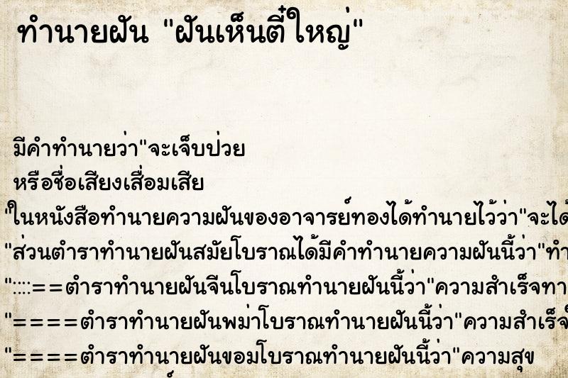 ทำนายฝัน ฝันเห็นตี๋ใหญ่ ทำนายฝัน ฝันเห็นตี๋ใหญ่